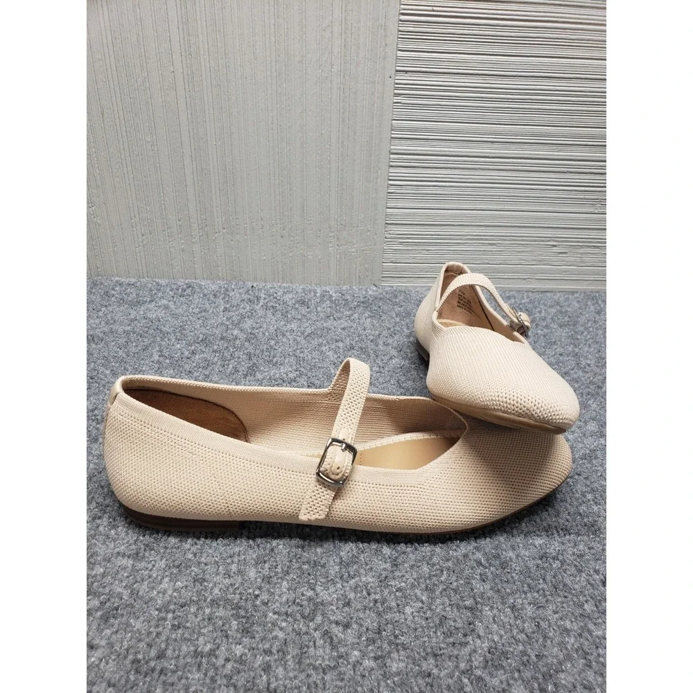 Rachel Zoe Women Mary Jane Ballet 10M Beige Adjustable Strap Flat Comfort Shoes
